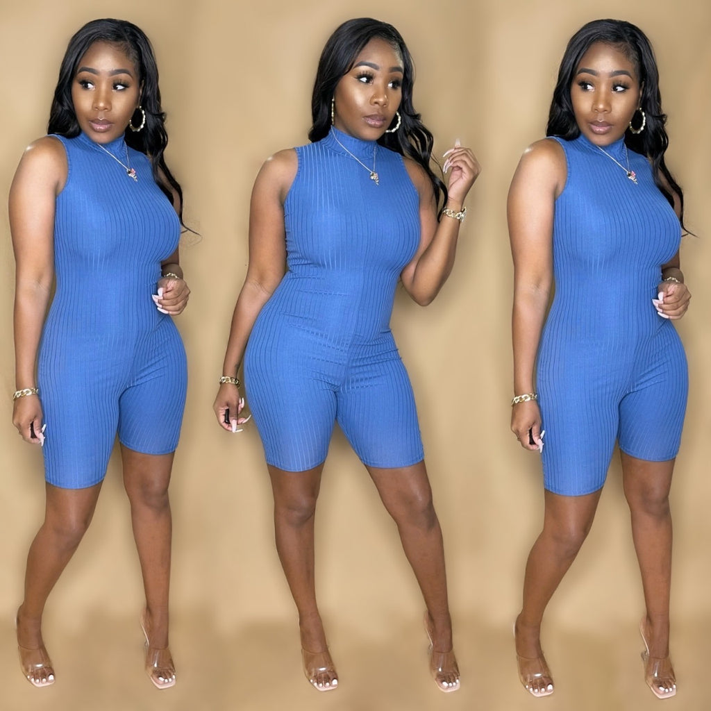 Ribbed Romper (Blue)