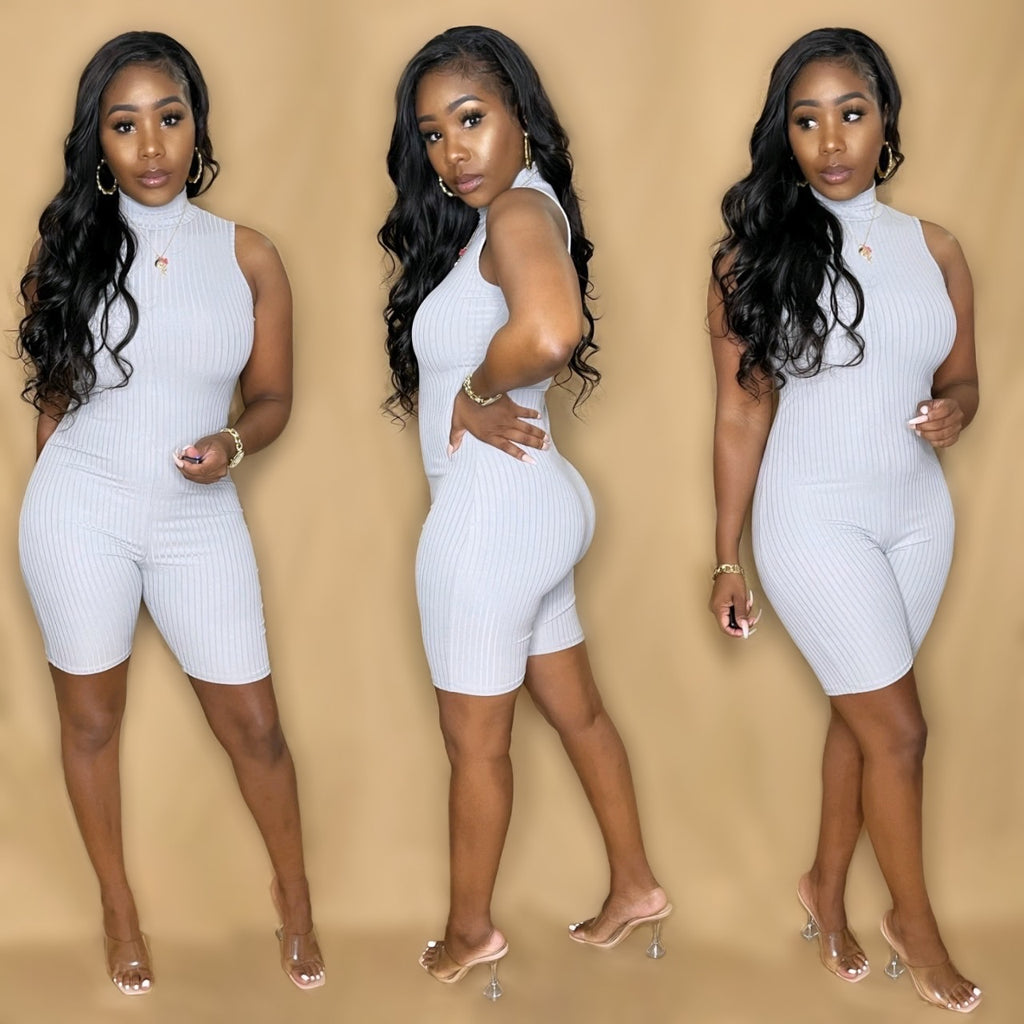 Ribbed Romper (Grey)